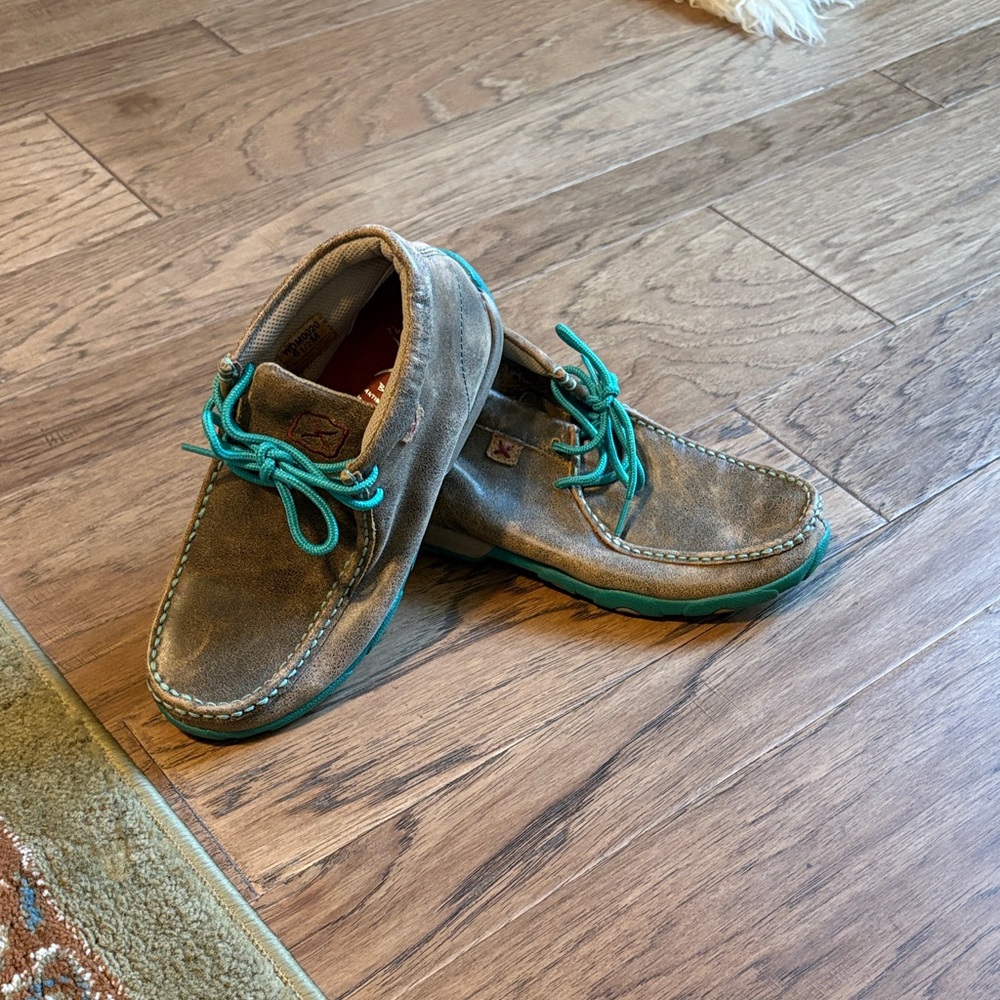 Twisted X Brown Boat Shoes with Teal Laces